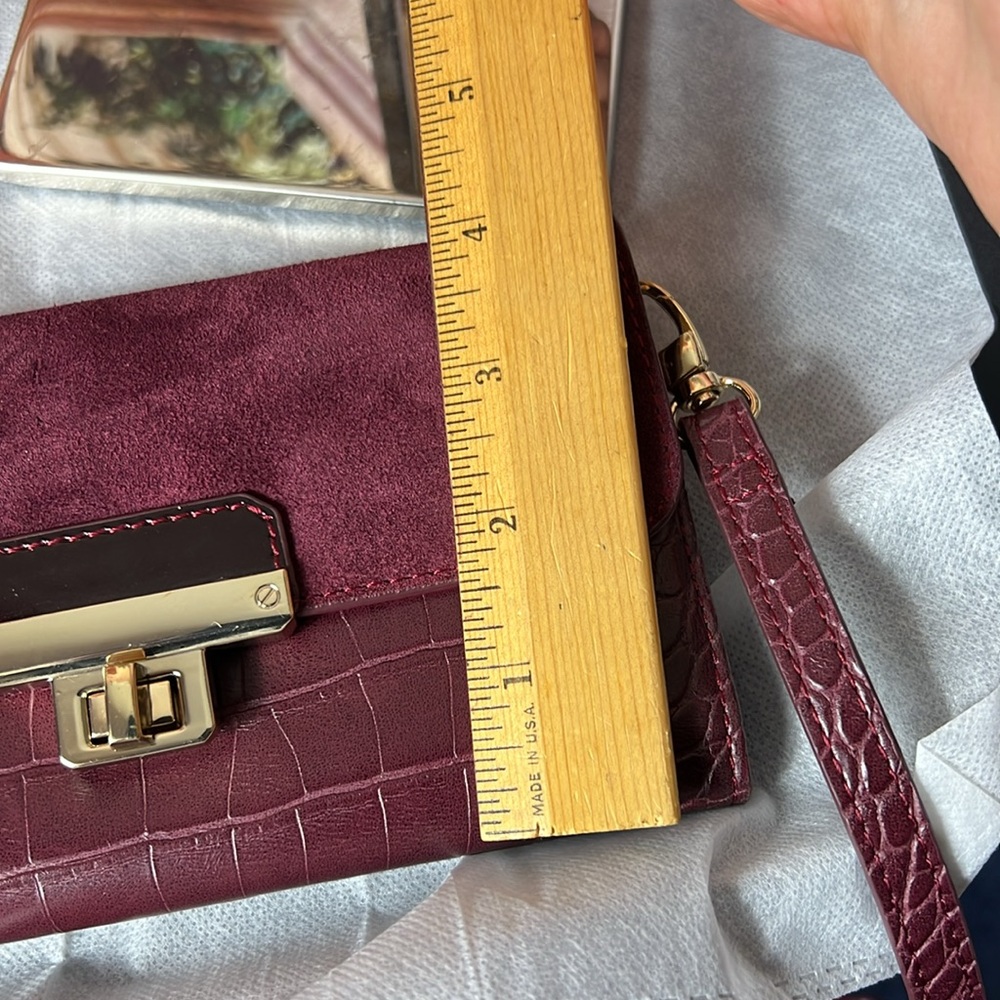 White House Black Market Elegant Burgundy Croc-Embossed Leather Suede crossbody - Picture 10 of 14